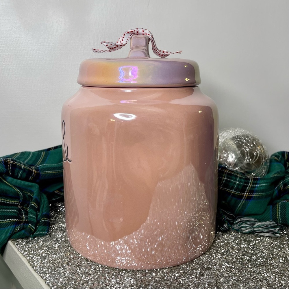 Rae Dunn Pink Iridescent Holiday Cookie Jar Merry & Bright Christmas Decor New - Picture 5 of 9